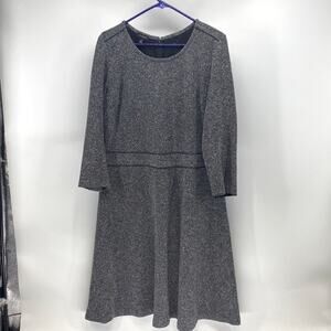 Talbots Gray black A-Line Fit Flare Tweed Textured faux leather trim size 16